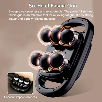 Fascia Gun Muscle Massager Gun Six Heads High Frequency Neck Waist Massage Machine Neck Shoulder Professional Fascia Massage Gun