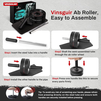 Vinsguir Ab Roller Wheel - Professional Abs and Core Strength Training Equipment with Knee Pad Accessories for Home Gym Fitness