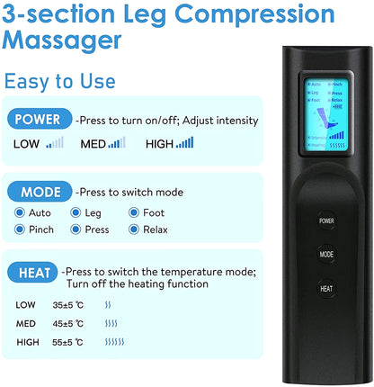 Electric Leg Muscle Relaxer 6 Modes Air Compression Recovery Boot Relieve Foot Fatigue Heating Leg Massager