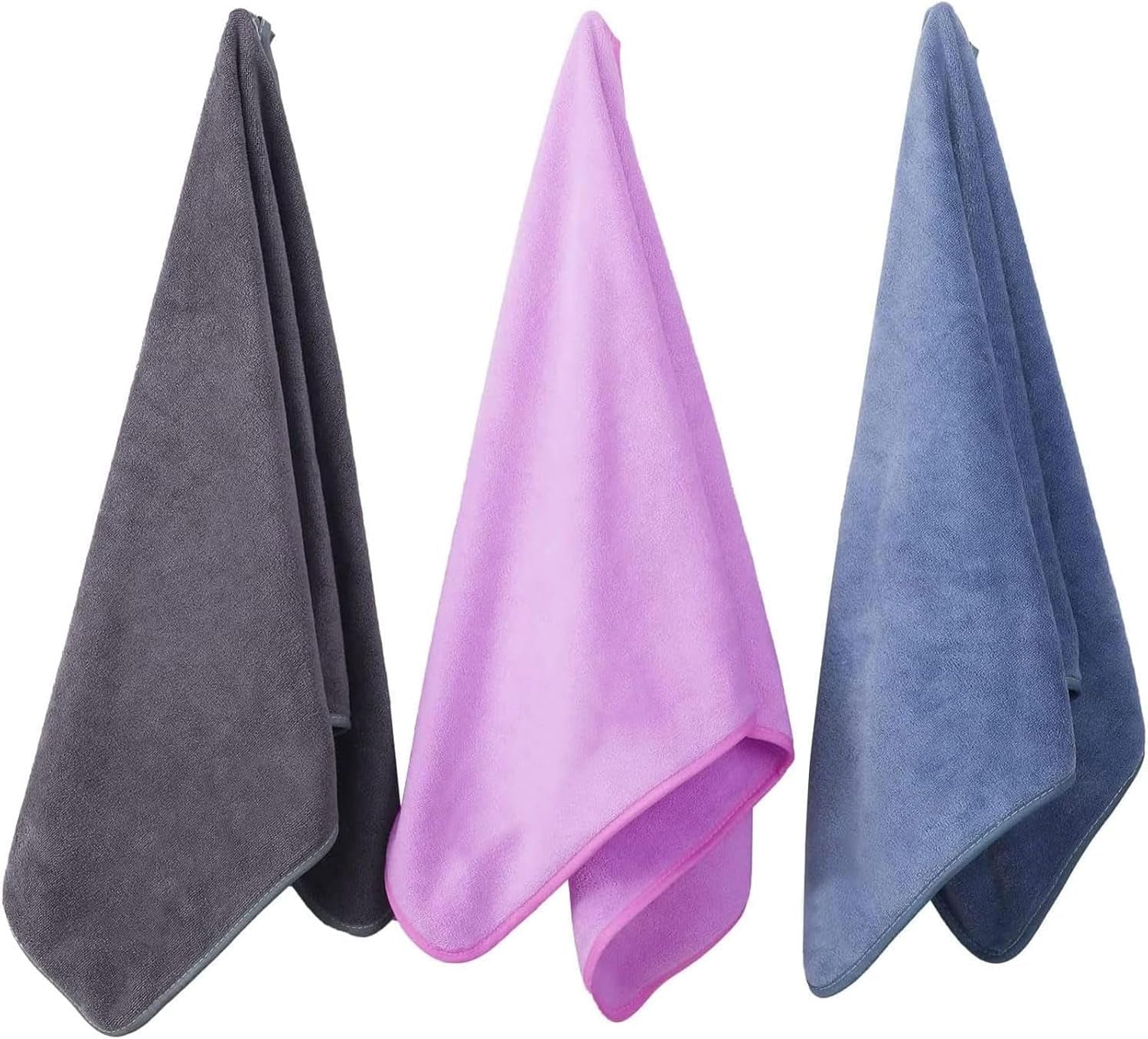 Premium Microfiber Gym Towels - Extra Large, Ultra Soft, Quick-Drying (3 Pack: Grey, Blue, Purple) - 380 GSM, 15" x 31" - Ideal for Fitness and Sports Activities