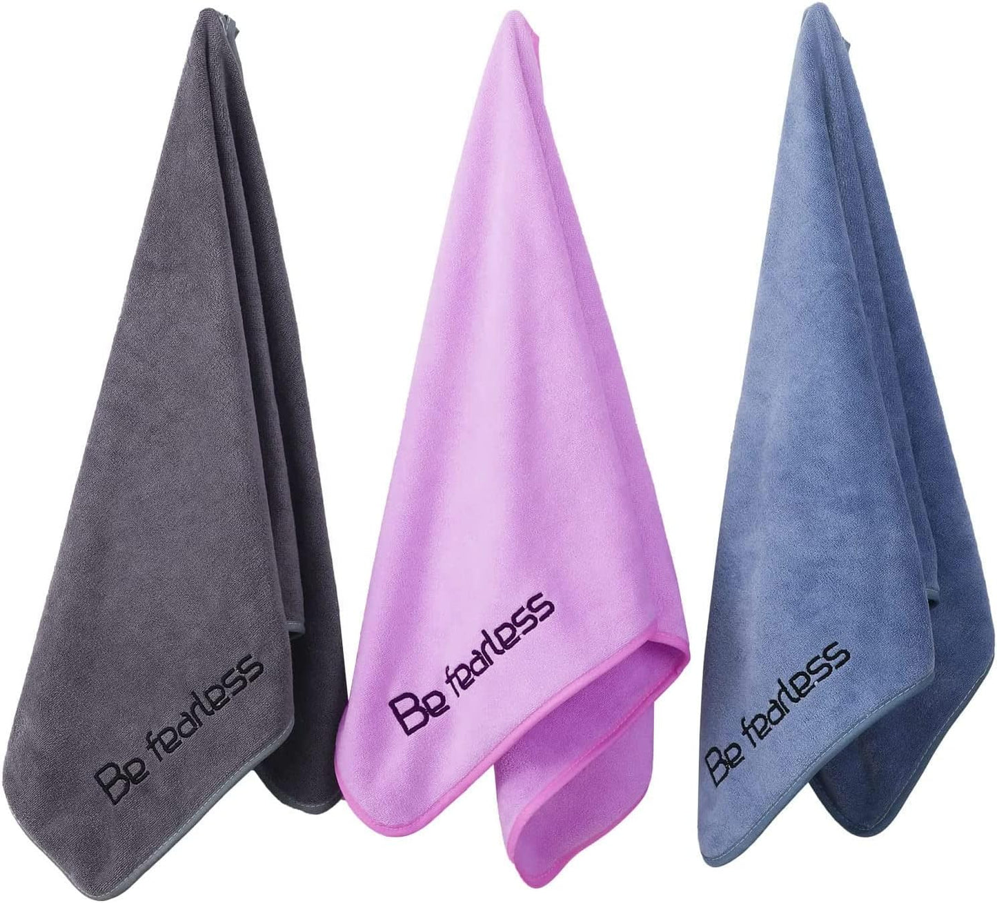 Premium Microfiber Gym Towels - Extra Large, Ultra Soft, Quick-Drying (3 Pack: Grey, Blue, Purple) - 380 GSM, 15" x 31" - Ideal for Fitness and Sports Activities