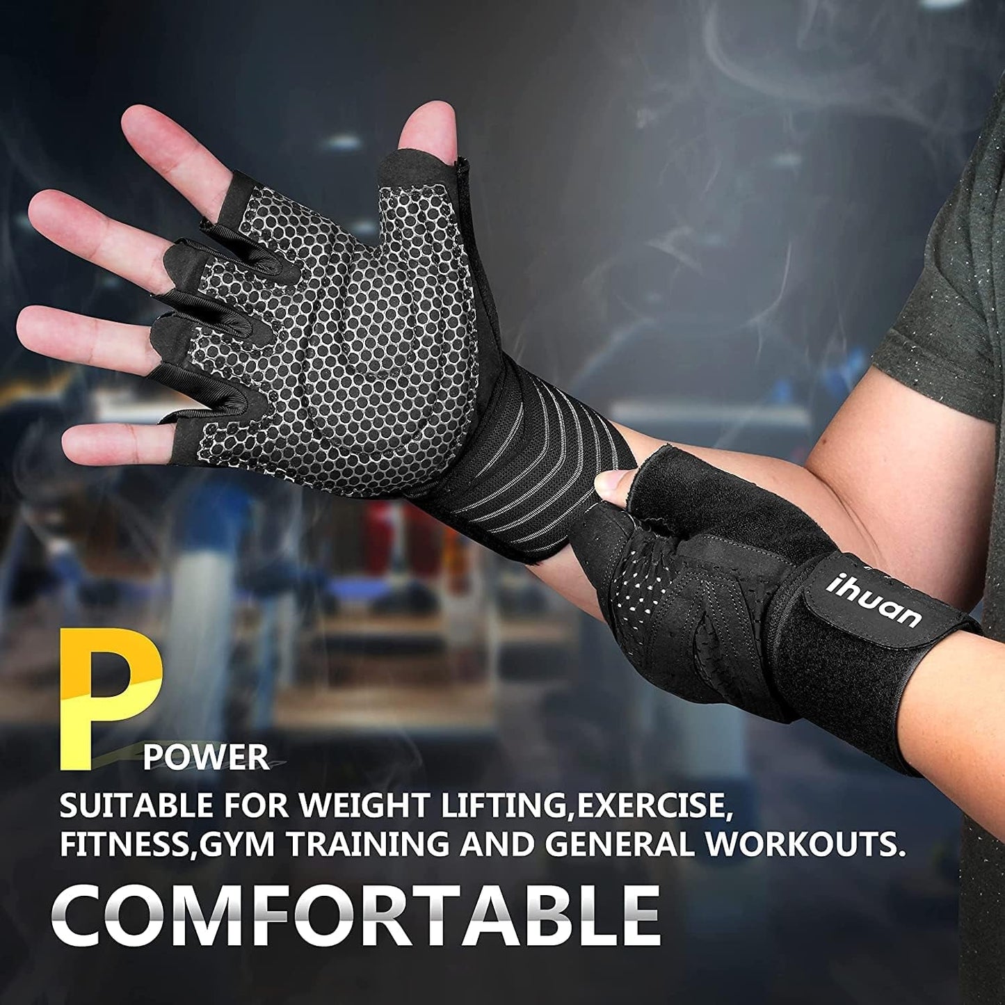 Ihuan Ventilated Weight Lifting Gloves with Wrist Support for Men and Women – Full Palm Protection for Weightlifting, Training, Fitness, and Pull-Ups