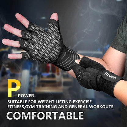 Ihuan Ventilated Weight Lifting Gloves with Wrist Support for Men and Women – Full Palm Protection for Weightlifting, Training, Fitness, and Pull-Ups