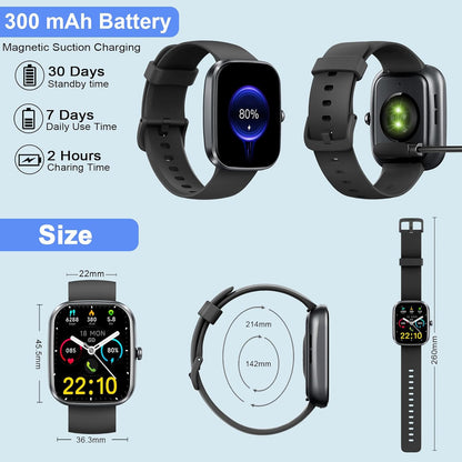 Smartwatch with 1.91" Display for Men and Women, Call Functionality, Fitness Tracker with 100+ Sport Modes, IP68 Waterproof, Heart Rate, Sleep, and SpO2 Monitoring, Pedometer, and Activity Tracker for Android and iOS