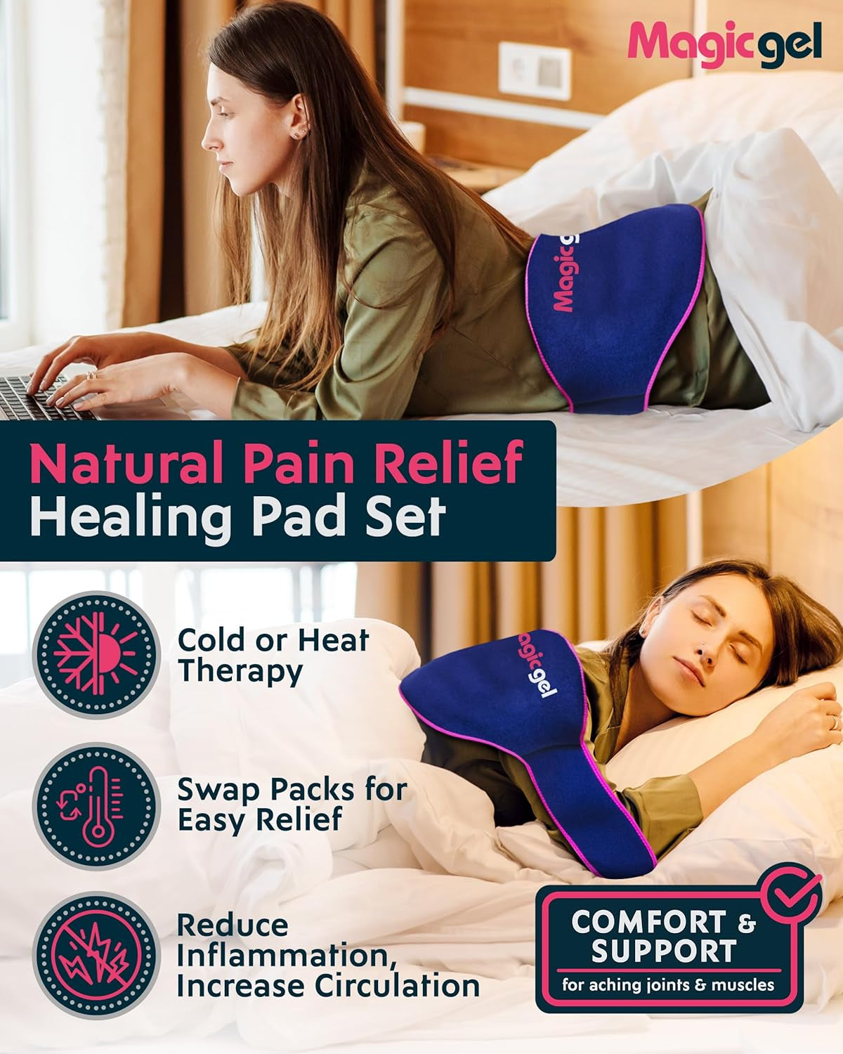 Reusable Magic Gel Ice Pack for Back Pain Relief | 2-Pack Lower Back Wrap for Hot or Cold Therapy | Effective Relief for Lumbar, Sciatic Nerve, Herniated Discs, and Tailbone Pain