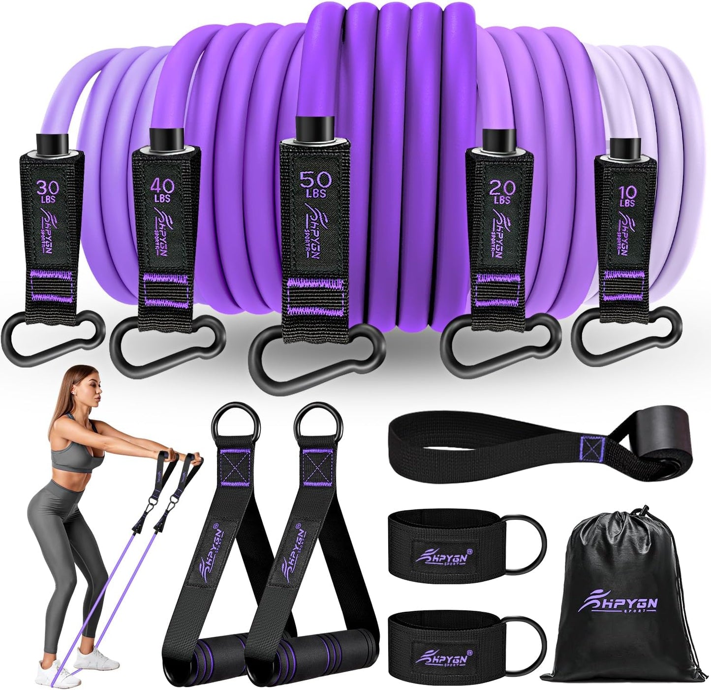 Professional Resistance Bands Set with Handles, Door Anchor, and Ankle Straps for Heavy Resistance Training, Physical Therapy, Body Shaping, Yoga, and Home Workouts