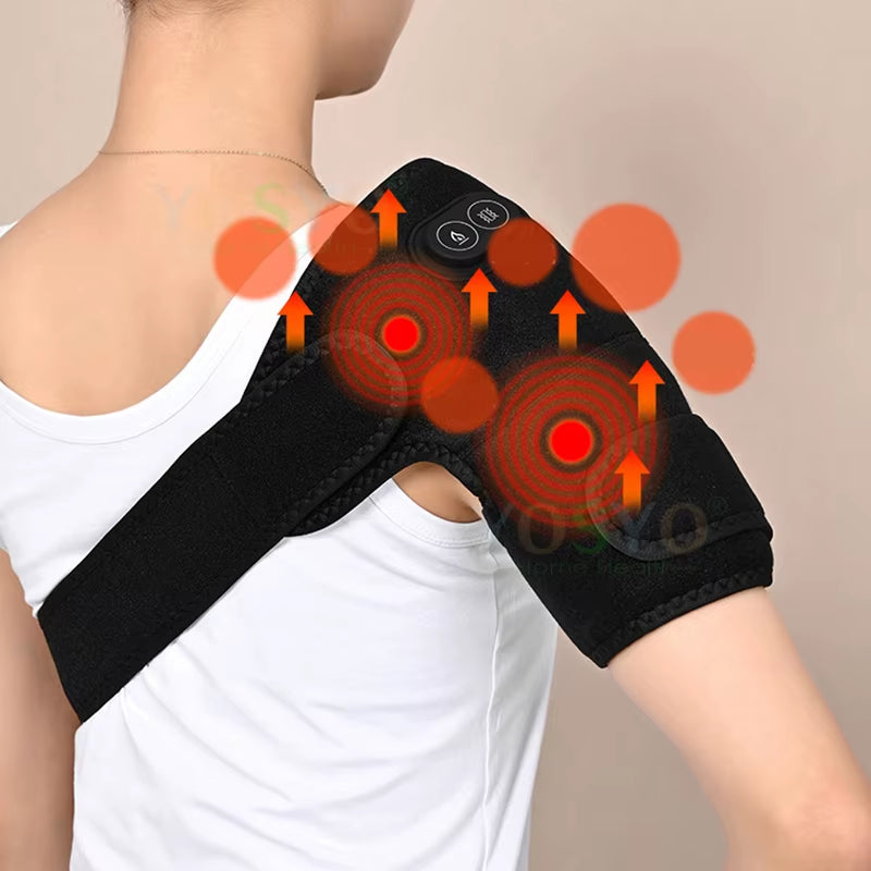 Electric Shoulder Brace Heated Knee Massager Vibration Massage Black Support Strap with Adjustable Three Levels of Heating