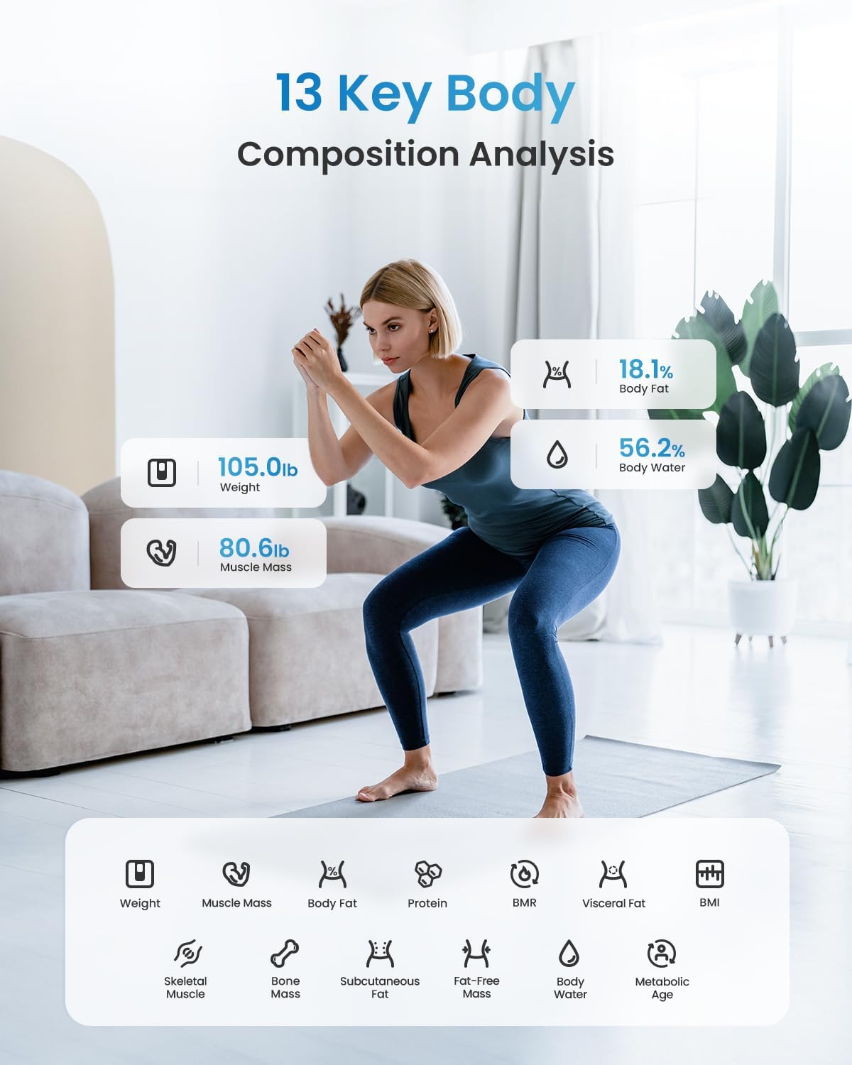 RENPHO Smart Body Composition Scale with Bluetooth Connectivity, BMI and Body Fat Monitoring, FSA HSA Eligible, 400 Lbs Capacity, Compatible with Smartphone App - Model Elis 1