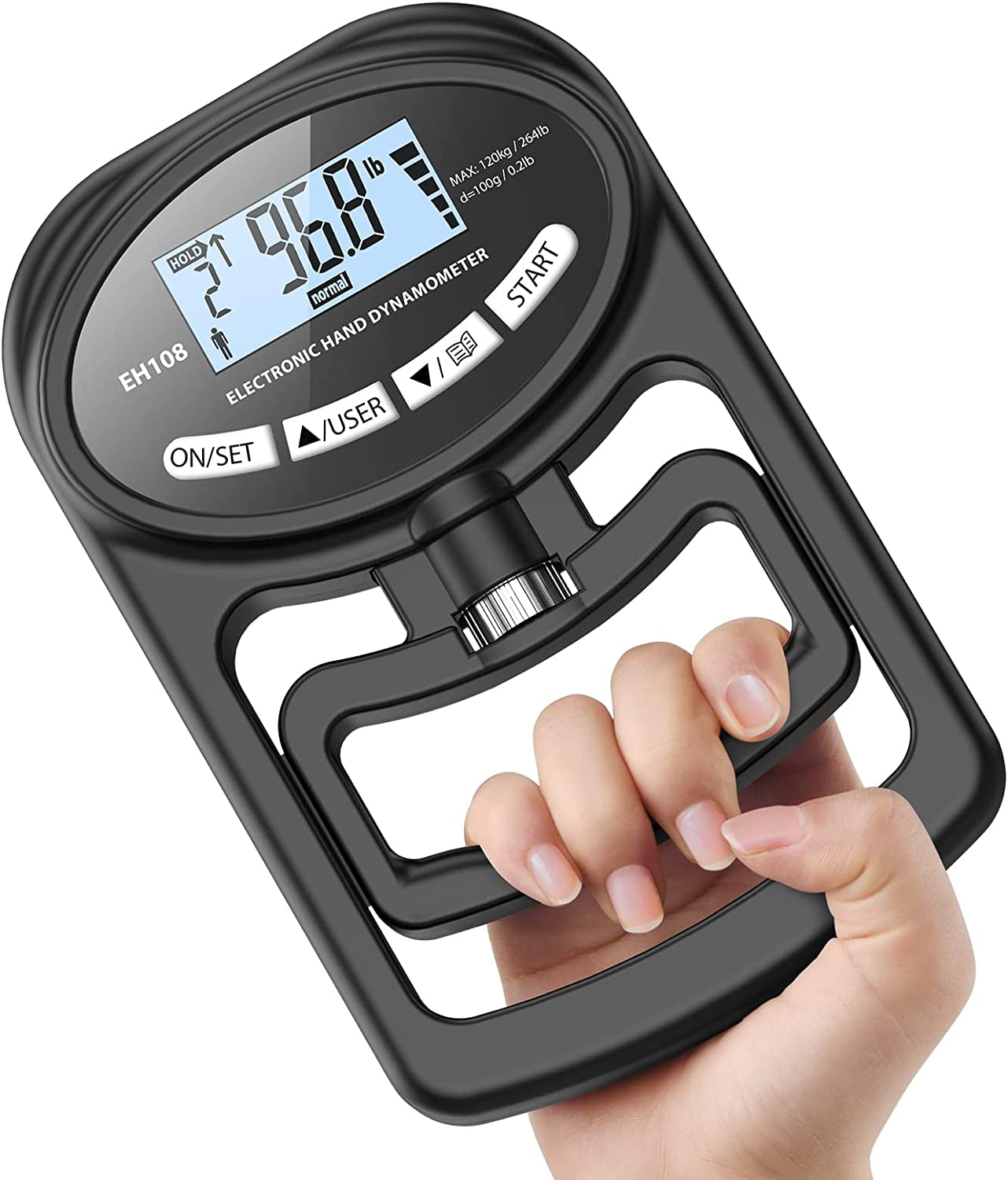 Electronic Hand Dynamometer for Grip Strength Training - Digital Grip Strength Tester and Exerciser, 265 Lbs / 120 Kgs, Ideal for Sports, Home, and School Use