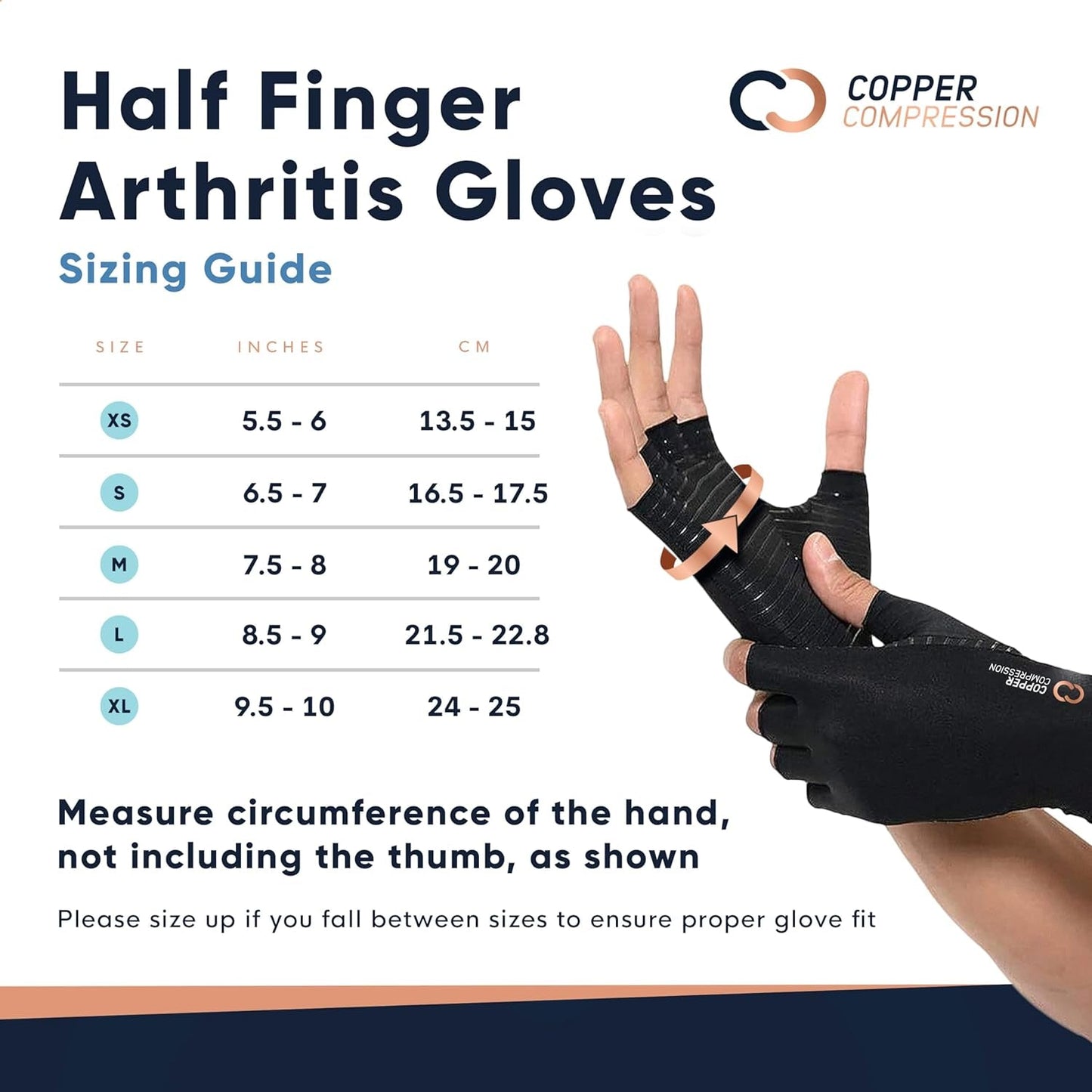 Copper Compression Arthritis Gloves - Fingerless Pain Relief Support for Carpal Tunnel, Rheumatoid Arthritis, Tendonitis, and Swelling (Men & Women, Size M)