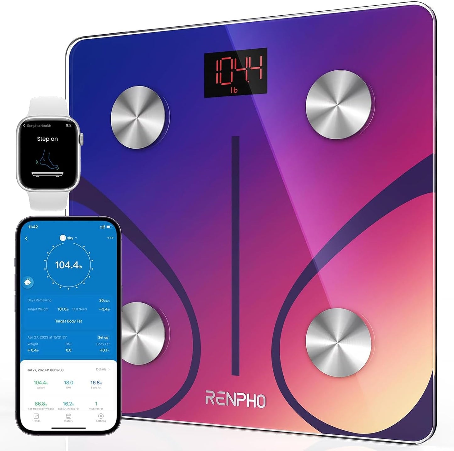 RENPHO Smart Body Composition Scale with Bluetooth Connectivity, BMI and Body Fat Monitoring, FSA HSA Eligible, 400 Lbs Capacity, Compatible with Smartphone App - Model Elis 1