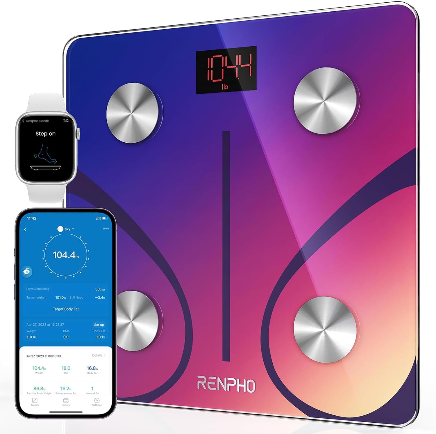 RENPHO Smart Body Composition Scale with Bluetooth Connectivity, BMI and Body Fat Monitoring, FSA HSA Eligible, 400 Lbs Capacity, Compatible with Smartphone App - Model Elis 1