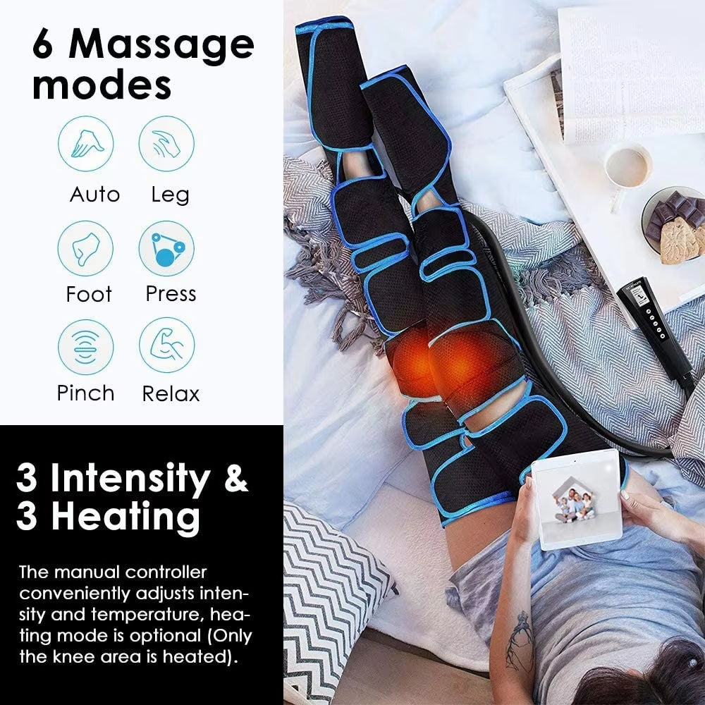 Electric Leg Muscle Relaxer 6 Modes Air Compression Recovery Boot Relieve Foot Fatigue Heating Leg Massager