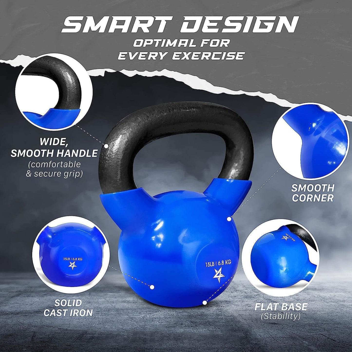 Yes4All Vinyl Coated Cast Iron Kettlebells (5-65 lbs) for Strength Training and Full Body Workouts