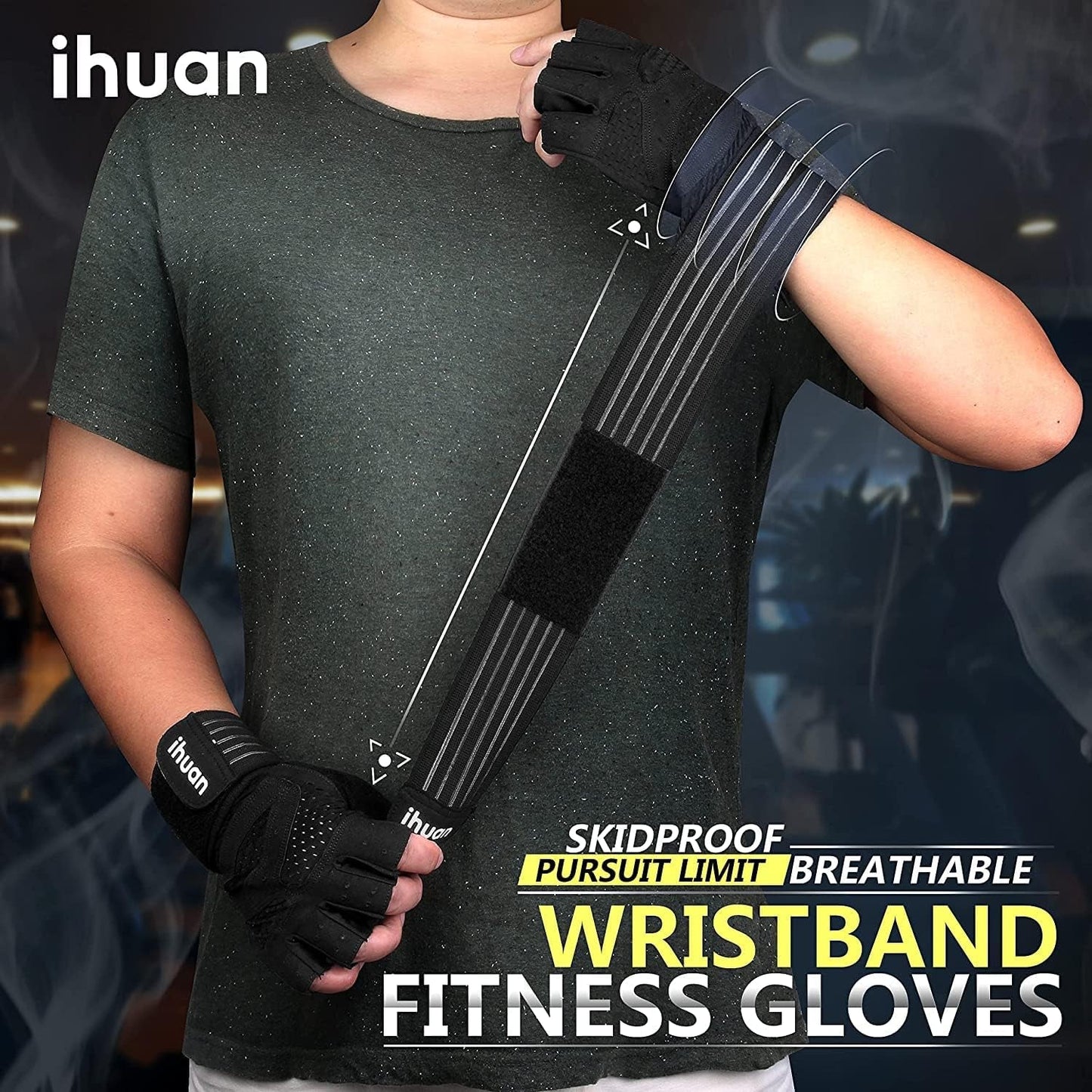 Ihuan Ventilated Weight Lifting Gloves with Wrist Support for Men and Women – Full Palm Protection for Weightlifting, Training, Fitness, and Pull-Ups