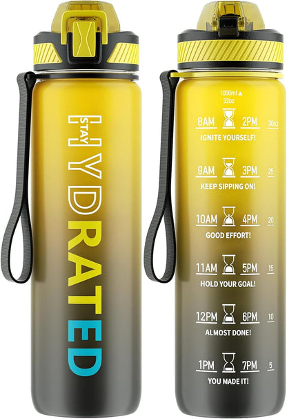 32oz Motivational Water Bottle with Straw and Time Marker, BPA-Free Tritan Sports Bottle with Carry Strap, Leakproof Design for Gym and Outdoor Use (1 Pack)