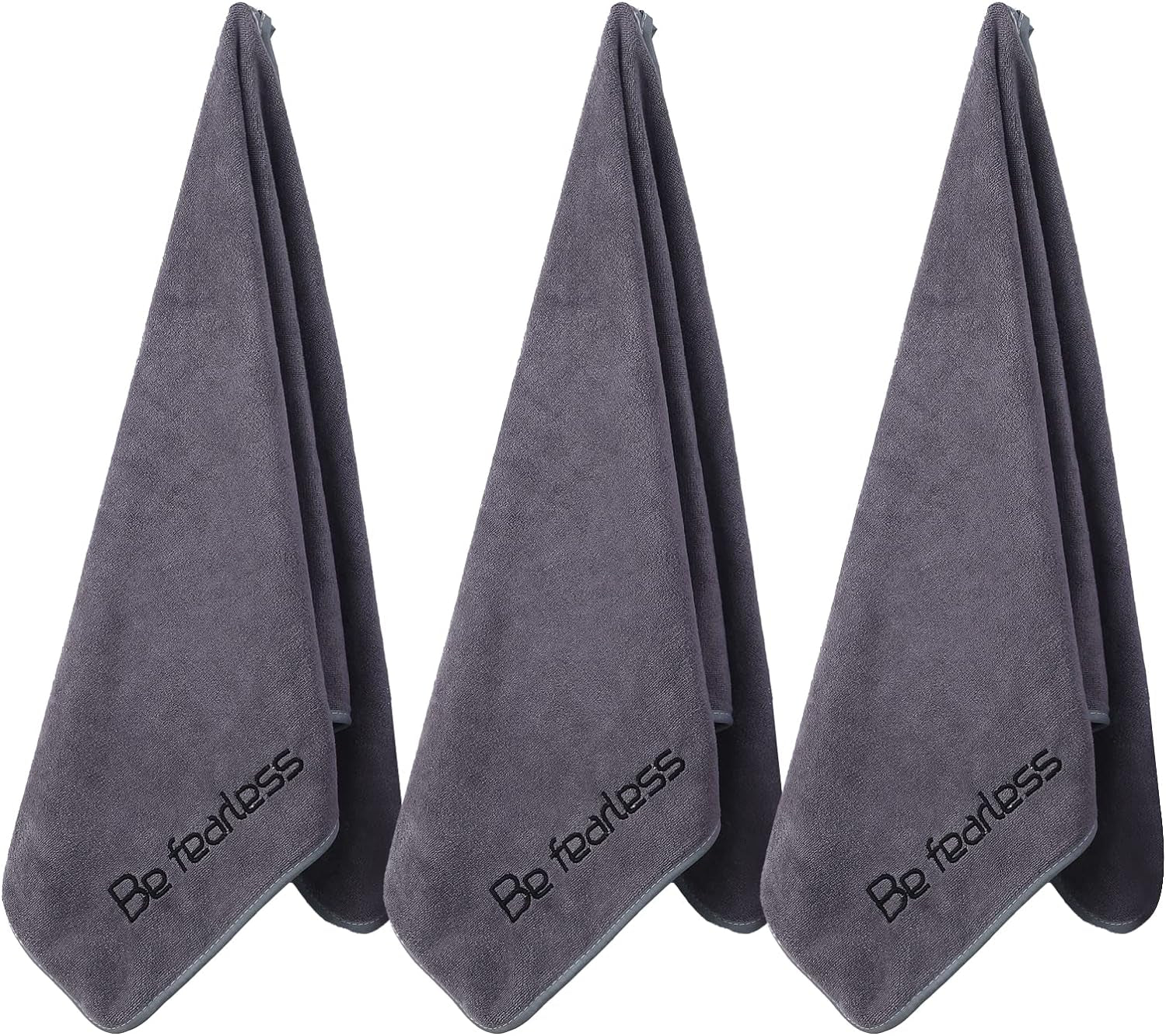 Premium Microfiber Gym Towels - Extra Large, Ultra Soft, Quick-Drying (3 Pack: Grey, Blue, Purple) - 380 GSM, 15" x 31" - Ideal for Fitness and Sports Activities