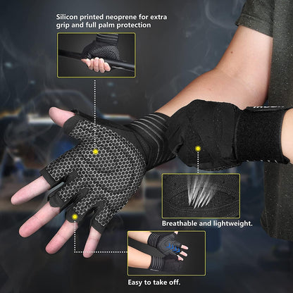 Ihuan Ventilated Weight Lifting Gloves with Wrist Support for Men and Women – Full Palm Protection for Weightlifting, Training, Fitness, and Pull-Ups