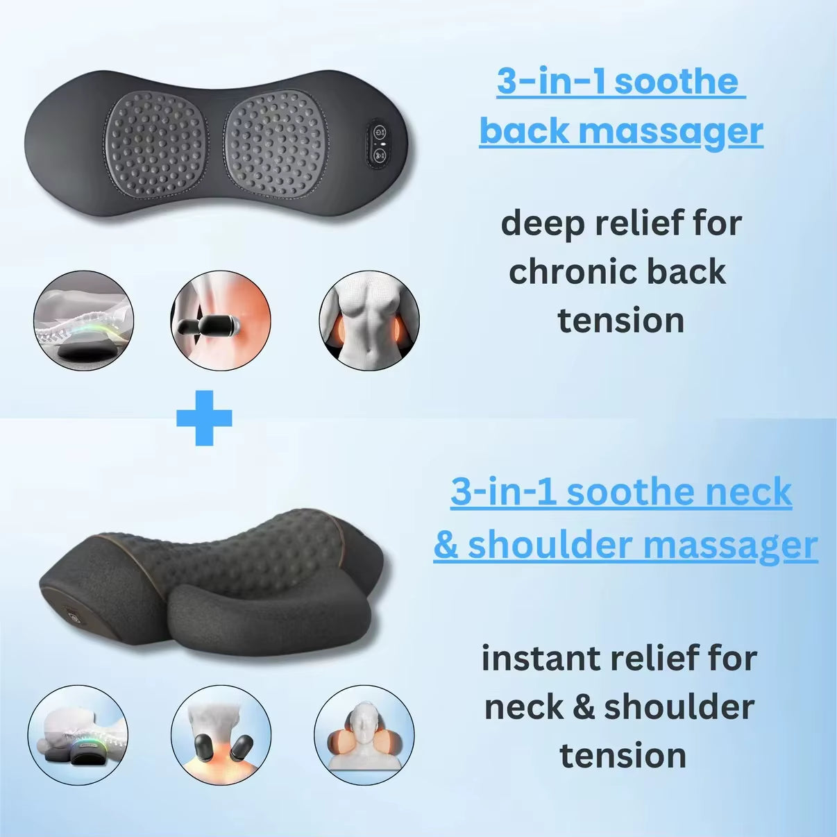 Soothe-3-In-1 Back Massager Waist Pillow Bed Sleeping Waist Protection Pad Electric Massage Lying Flat Waist Pain Waist Massager