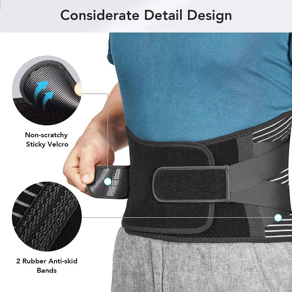 Lower Back Brace with 6 Stays Anti-Skid Orthopedic Lumbar Support Breathable Waist Support Belt for Gym Pain Relief