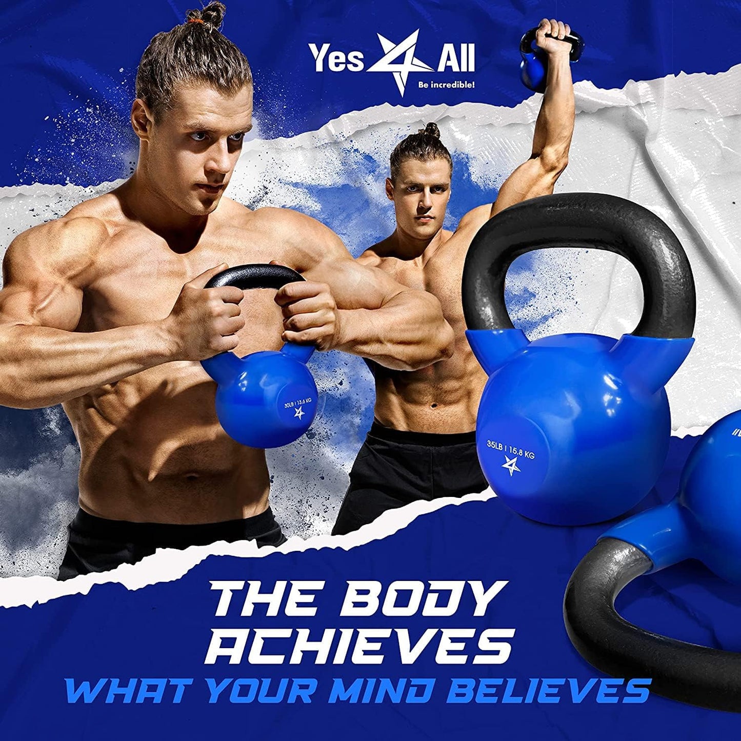 Yes4All Vinyl Coated Cast Iron Kettlebells (5-65 lbs) for Strength Training and Full Body Workouts