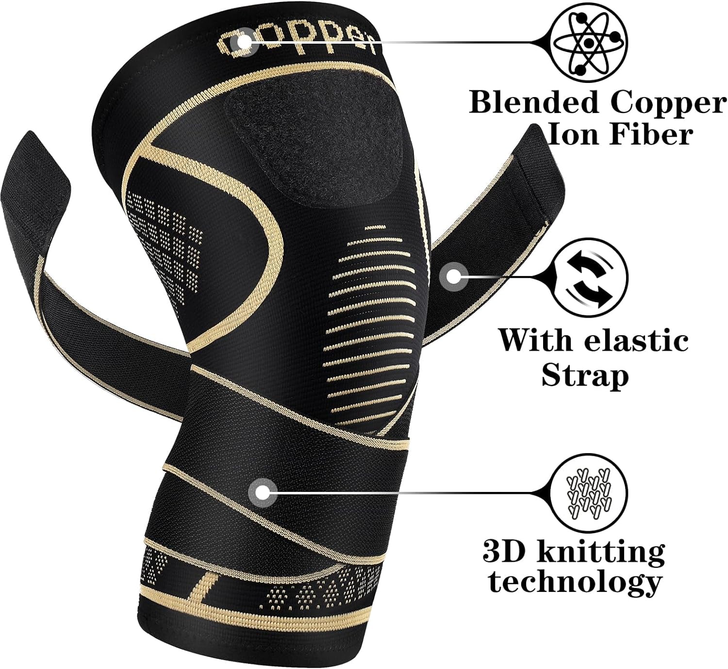 Copper Knee Braces with Adjustable Strap for Pain Relief in Men and Women (2-Pack) - Compression Sleeves for Arthritis, ACL Injuries, Meniscus Tears, and Joint Support for Workouts and Weightlifting (Medium)