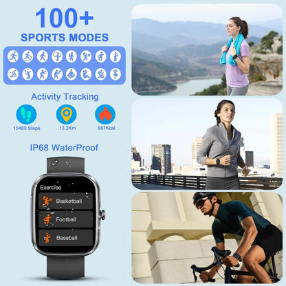 Smartwatch with 1.91" Display for Men and Women, Call Functionality, Fitness Tracker with 100+ Sport Modes, IP68 Waterproof, Heart Rate, Sleep, and SpO2 Monitoring, Pedometer, and Activity Tracker for Android and iOS