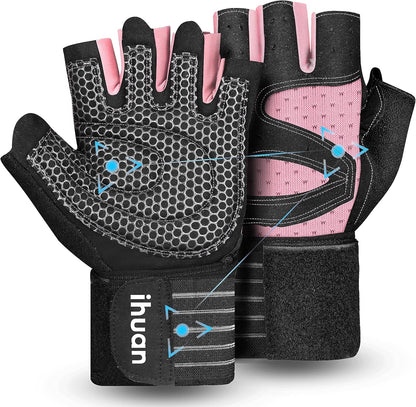 Ihuan Ventilated Weight Lifting Gloves with Wrist Support for Men and Women – Full Palm Protection for Weightlifting, Training, Fitness, and Pull-Ups